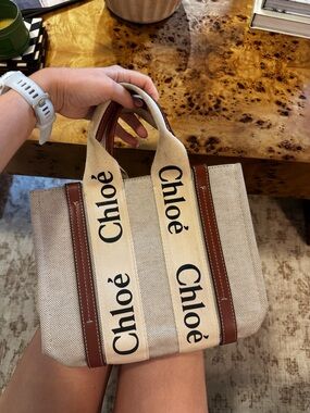 Chloe Woody Canvas & Leather Tote Bag